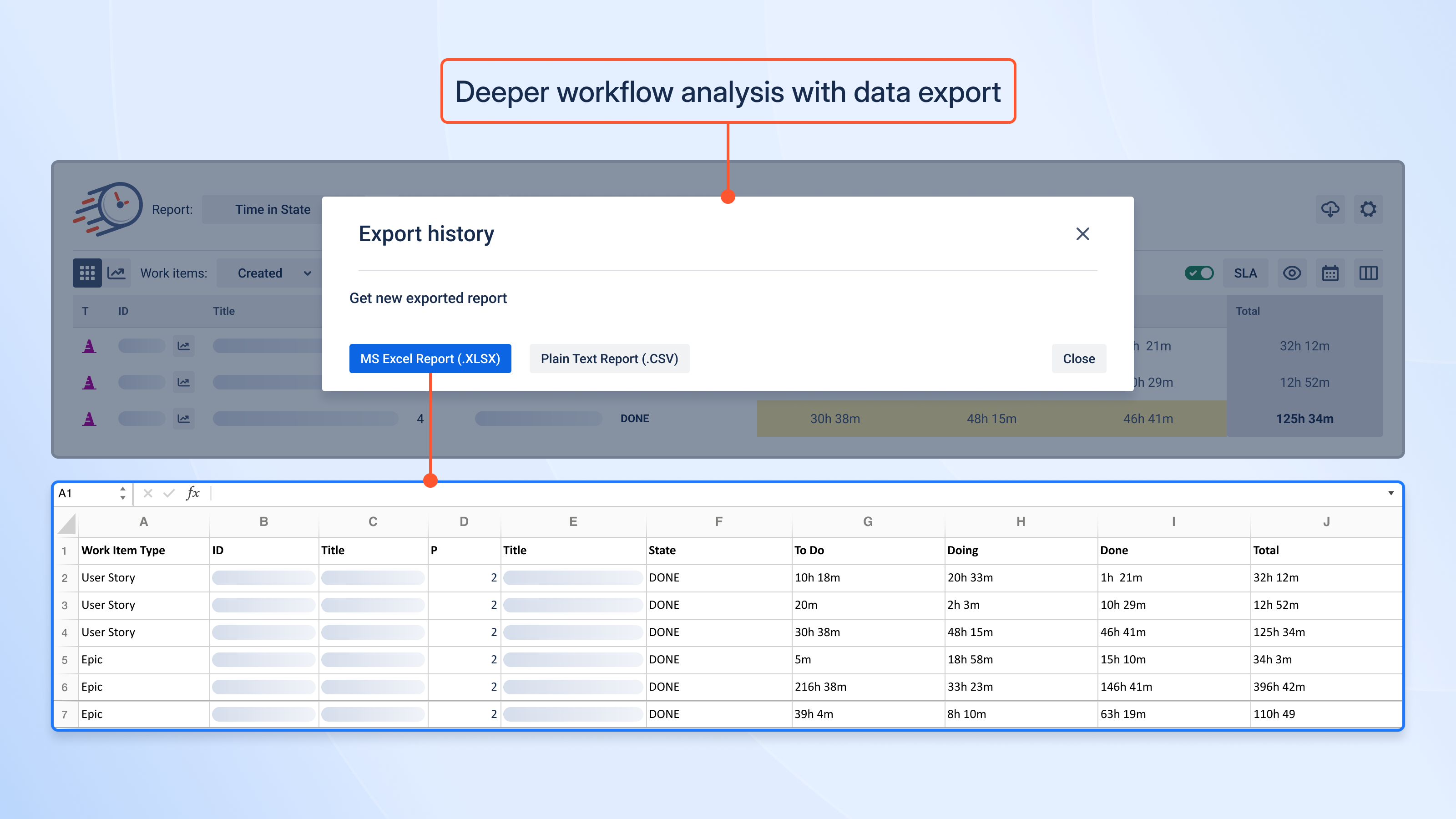 Screenshot of showing Export functionality
