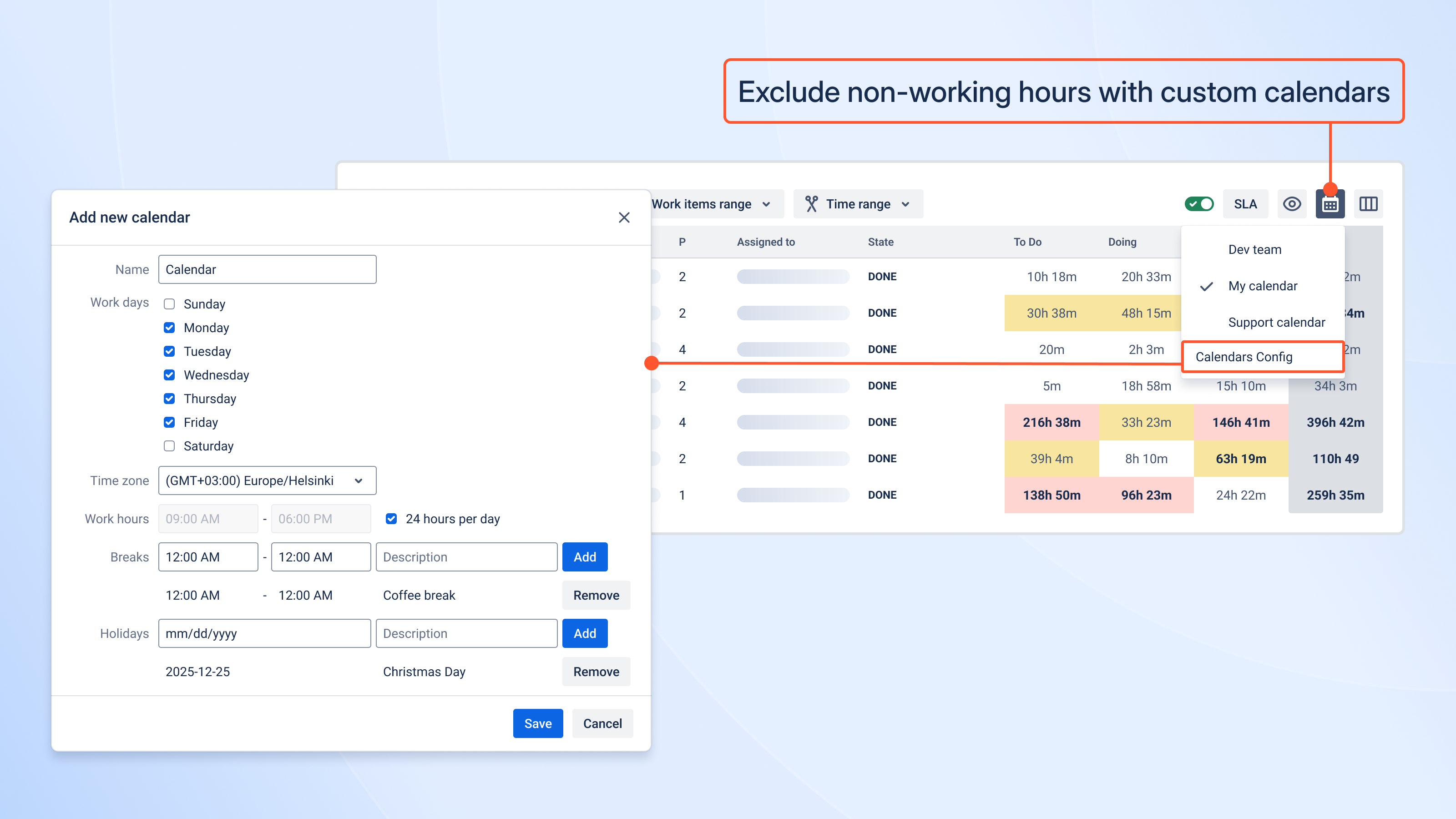 Screenshot of showing Column functionality
